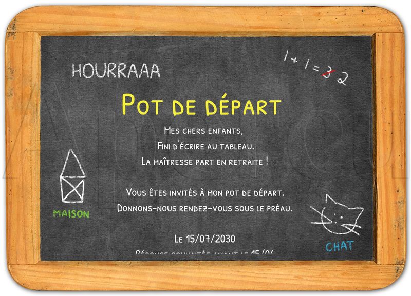 carte invitation depart retraite fini le tableau