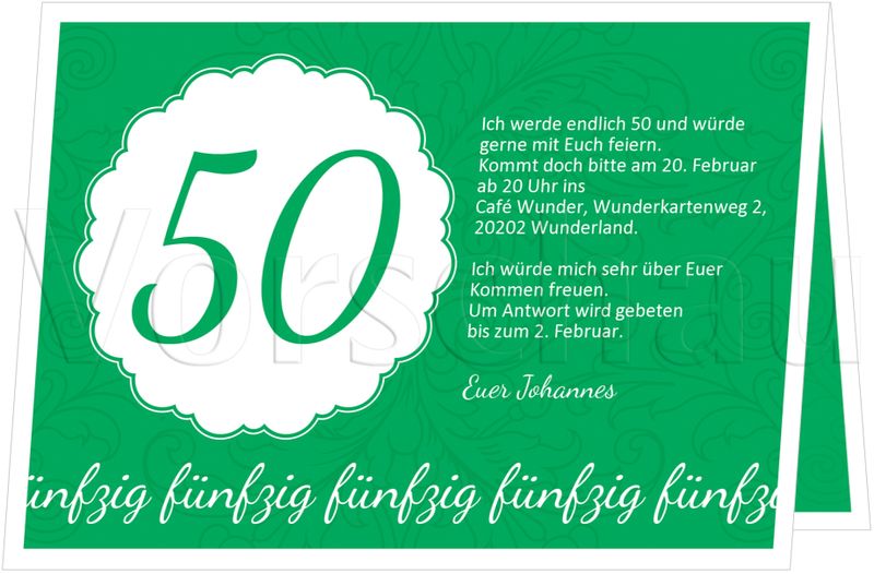 Elegante Einladung zum Fünfzigsten in Grün Einladungskarten 50. Geburtstag