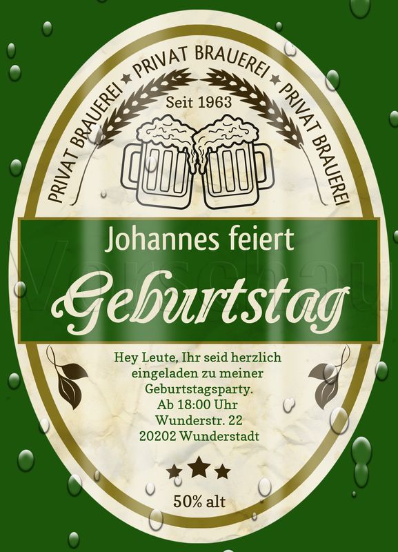 Bieretikett Einladungskarten 50. Geburtstag