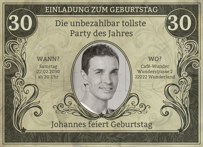 Dollarschein Einladungskarten Geburtstag