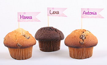 Muffindekoration mit Name für Prinzessinnenparty Muffindekoration mit Name